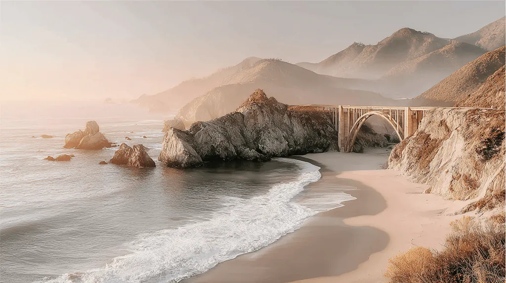 A bridge over still water at dawn — the calm of a place built for renewal.